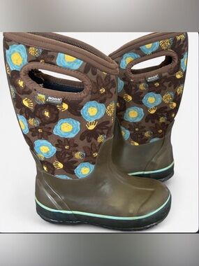 Bogs Kids Classic Watercolor Waterproof Insulated Snow Boots Floral Brown Sz 12